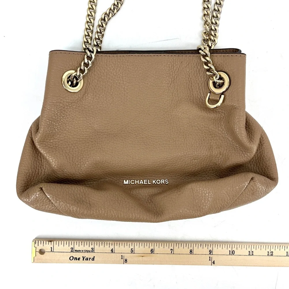 Michael Kors Jet Set Leather Chain‎ Strap Shoulder Bag Taupe Gold Hardware